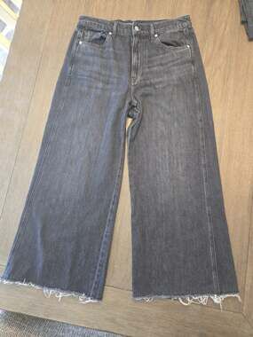 Veronica Beard Kasey Wide Leg Jeans 29 Black Mid Rise Cropped Raw Hem Cotton